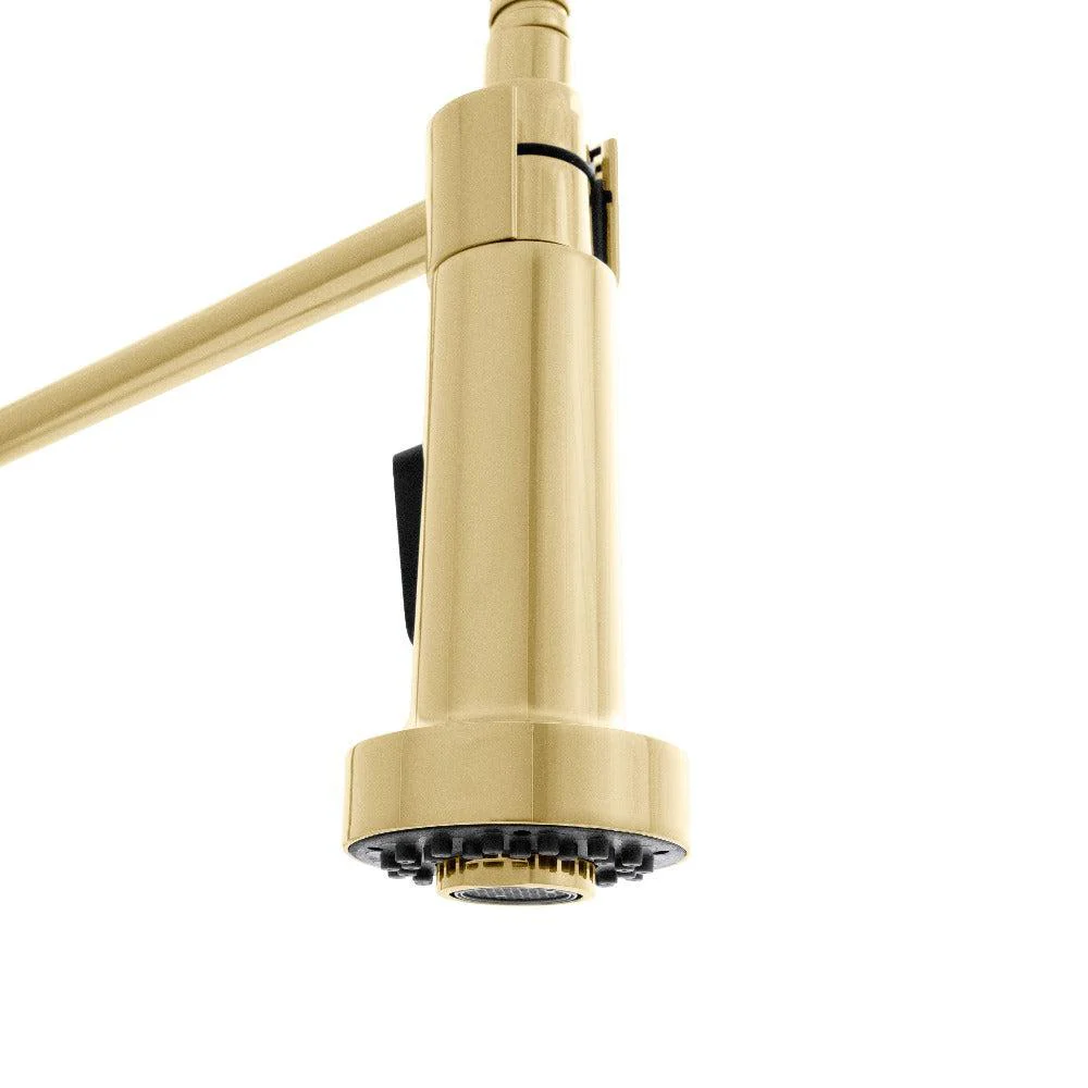 2025 ZLINE Apollo – Grifo de Cocina con Ducha de Resorte, Oro Pulido (APL-KF-PG)