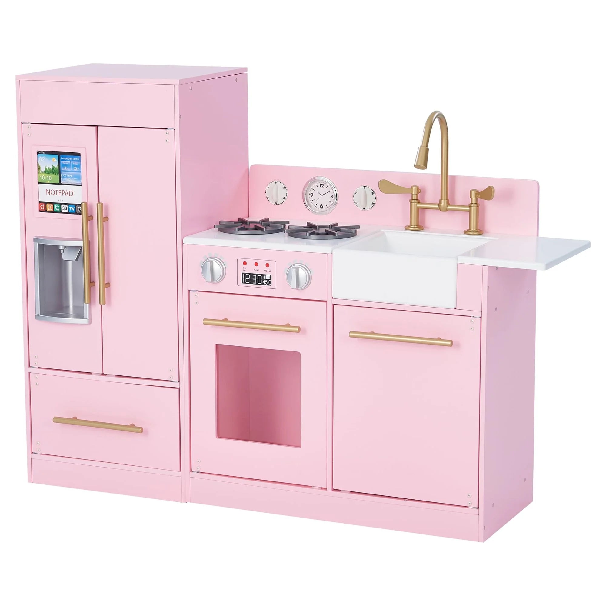 2025 Cocina de Juguete Little Chef Charlotte Moderna para Niños con Refrigerador Independiente, Unidad de Cocina Separada y Características Interactivas, Rosa