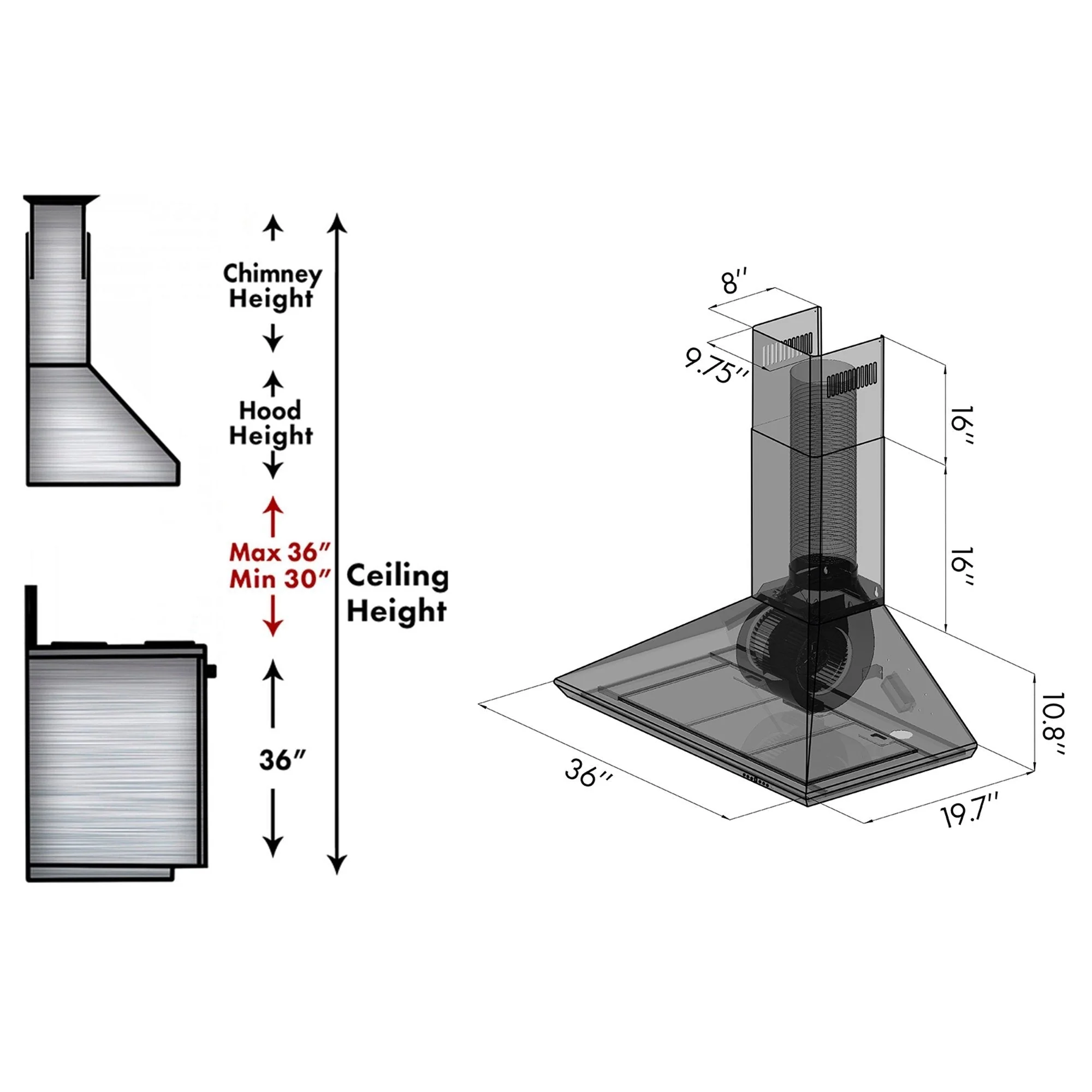 Campana de Pared Convertible de 36 Pulgadas en Acero Inoxidable ZLINE (KF-36)