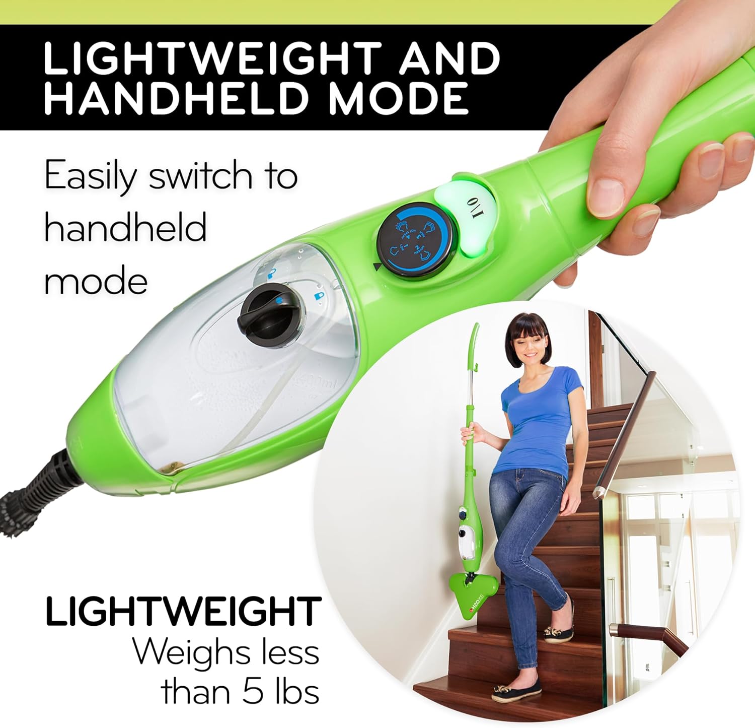 2025 H2O MOP® X5 Mopa a vapor y limpiador de mano a vapor para suelos de madera y azulejos de cocina, limpieza de juntas, tapicerías y alfombras