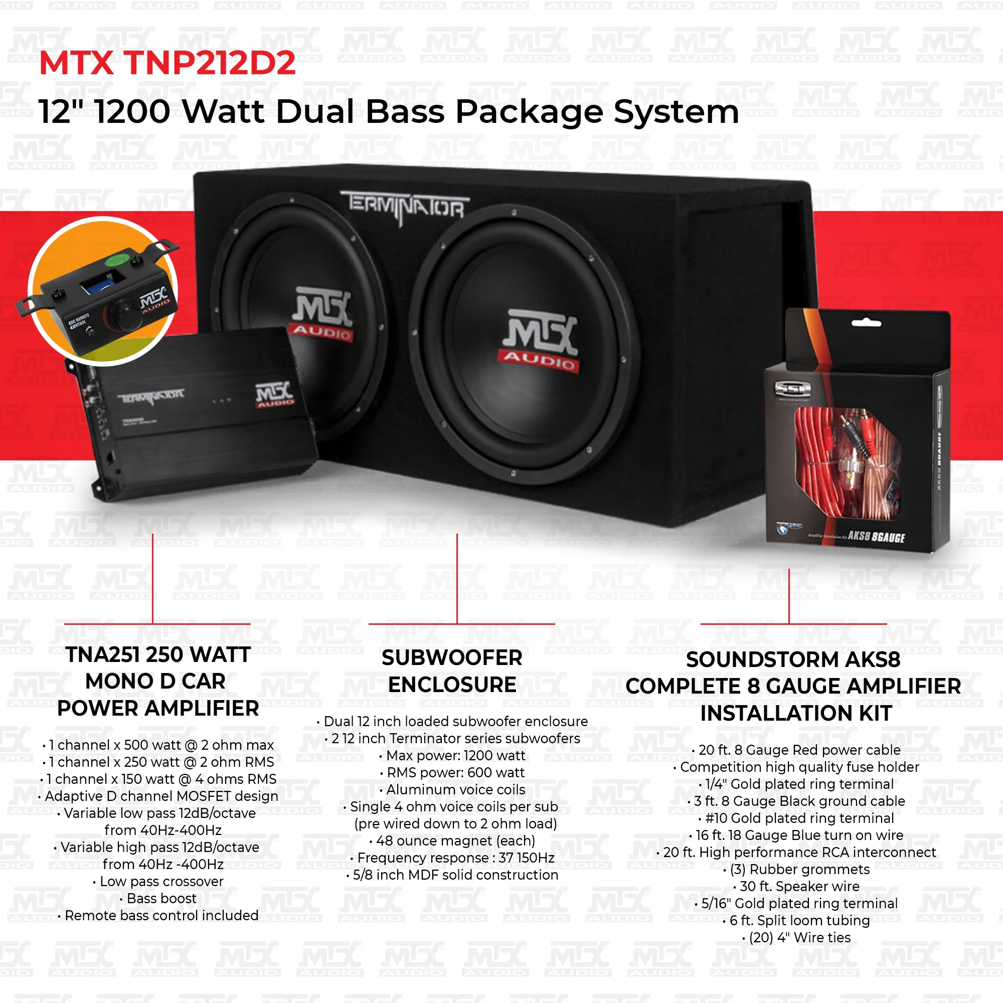 2025 Pack Subwoofer para coche MTX TNP212D2 12