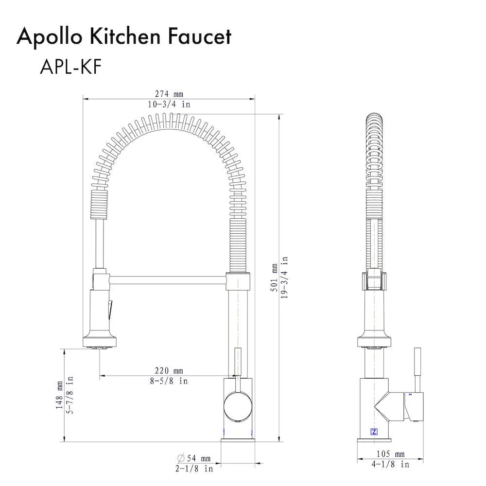 2025 ZLINE Apollo – Grifo de Cocina con Ducha de Resorte, Oro Pulido (APL-KF-PG)