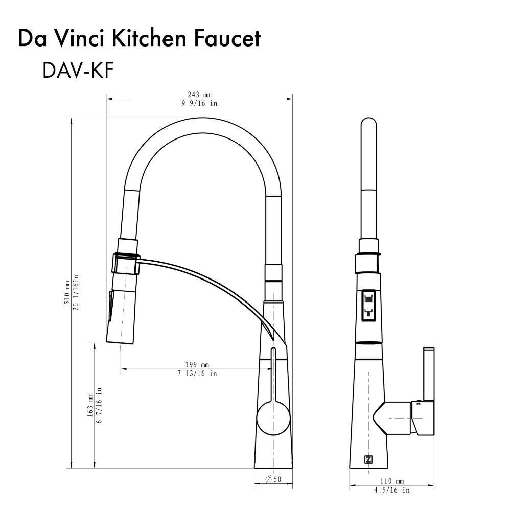 2025 ZLINE Da Vinci – Grifo de Cocina con Ducha, Acabado Níquel Cepillado (DAV-KF-BN)