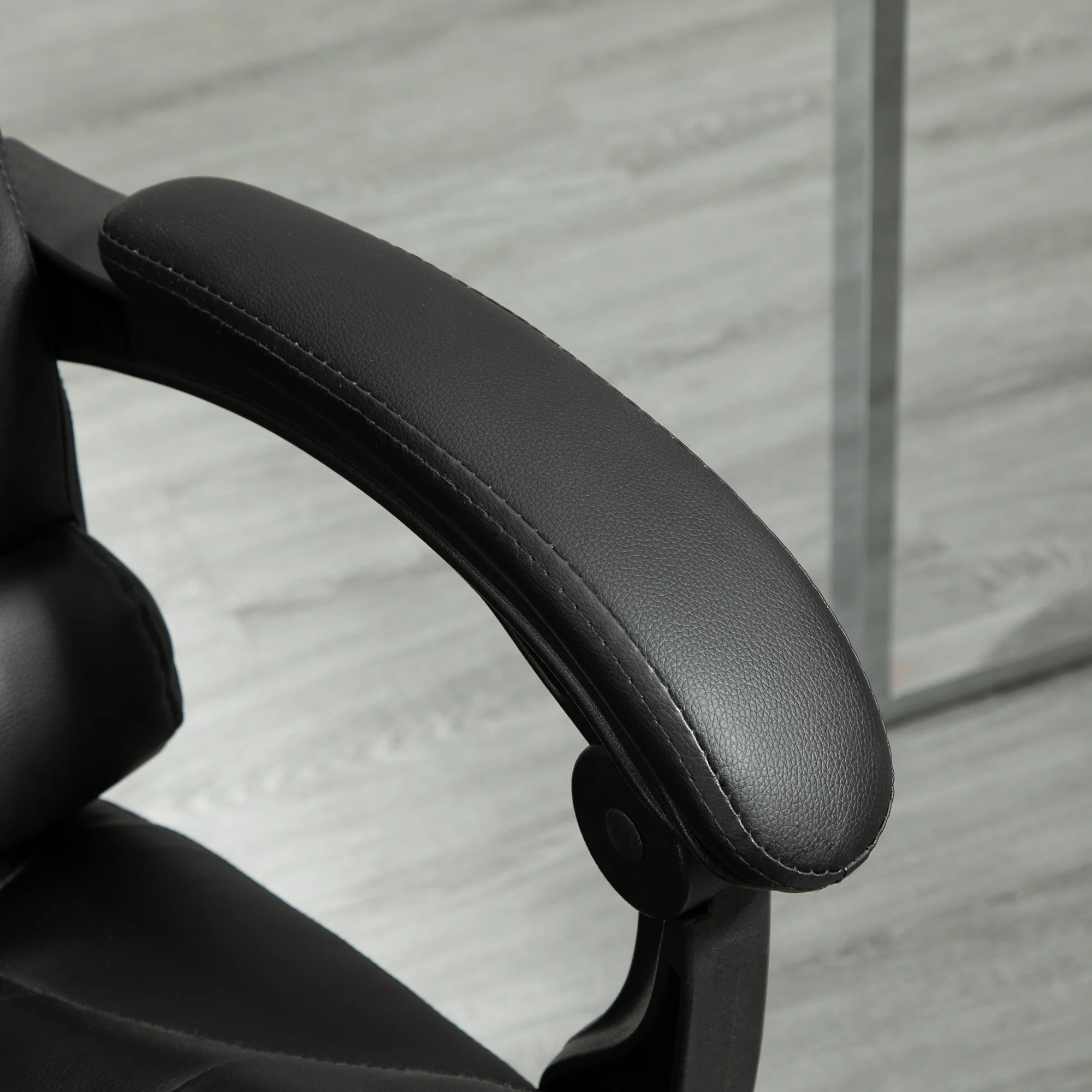 Silla de Oficina Ejecutiva, Sillón de Cuero PU con Respaldo Reclinable y Reposapiés, Negro
