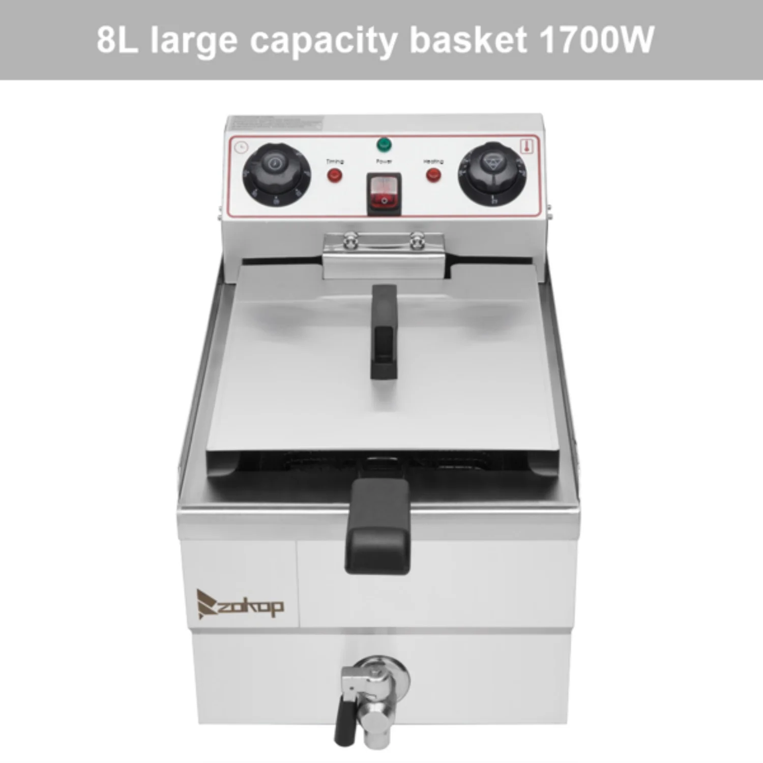Freidora eléctrica de 8,5 L (capacidad total: 8,5 cuartos de galón/8 L) y 12,5 cuartos de galón/11,8 L (grifo de acero inoxidable) - 1700 W máx. (Freidora grande azul con mango ancho)