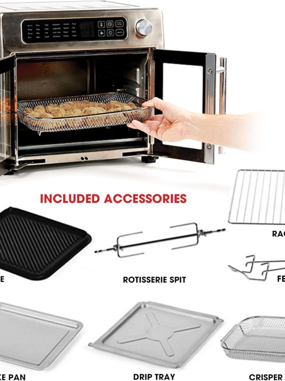 2025 Horno tostador de convección y freidora de aire extra grande de 26 QT Emeril Lagasse con puertas francesas, acero inoxidable