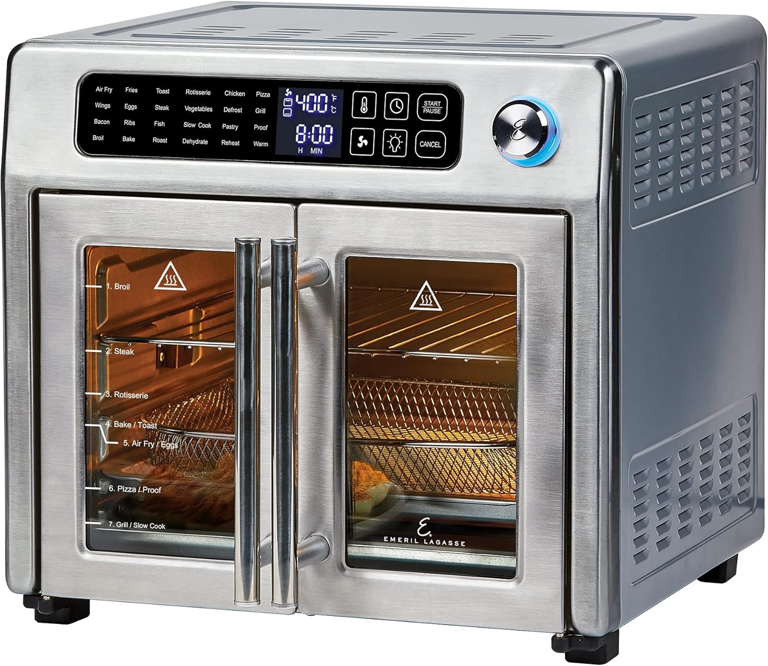 2025 Horno tostador de convección y freidora de aire extra grande de 26 QT Emeril Lagasse con puertas francesas, acero inoxidable