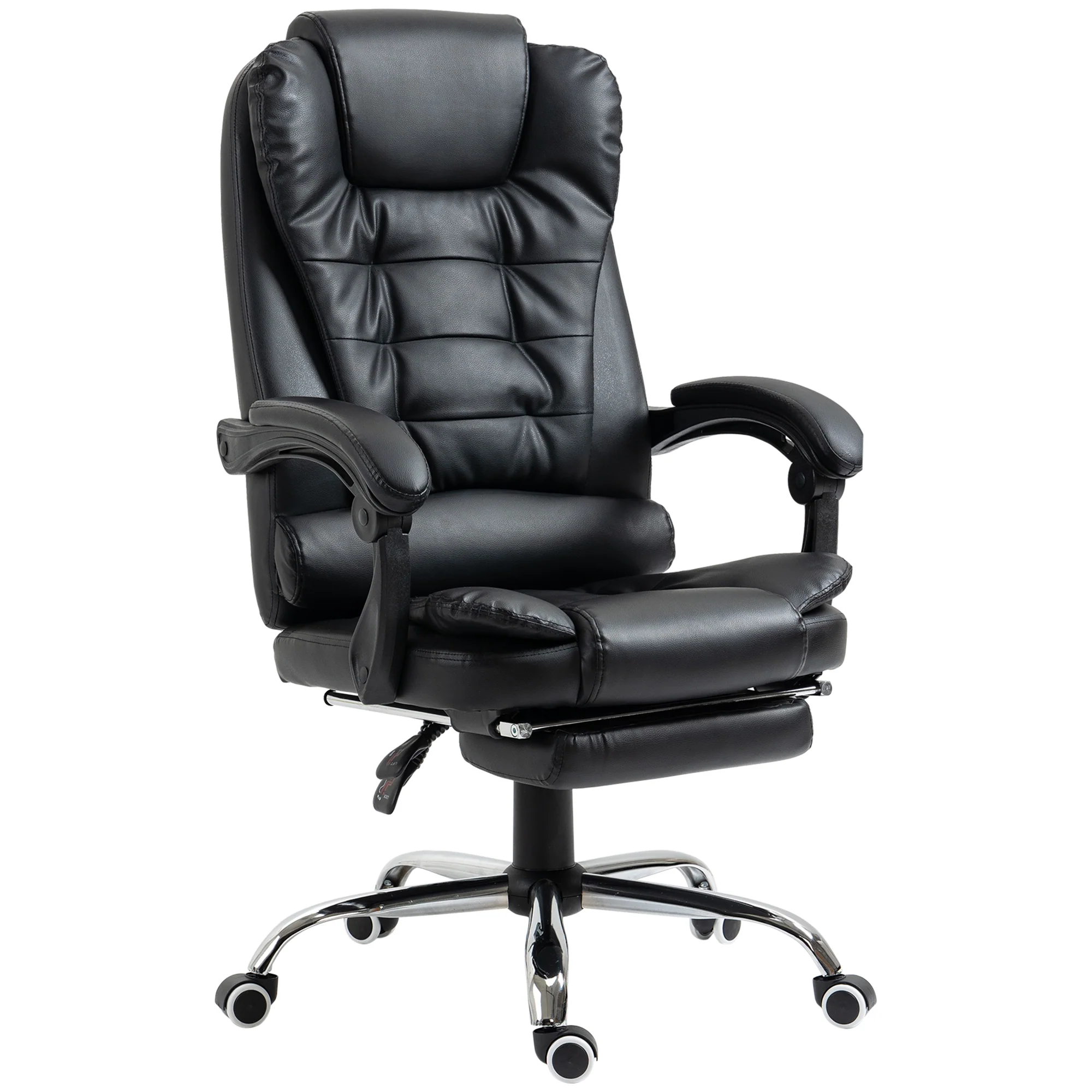 Silla de Oficina Ejecutiva, Sillón de Cuero PU con Respaldo Reclinable y Reposapiés, Negro