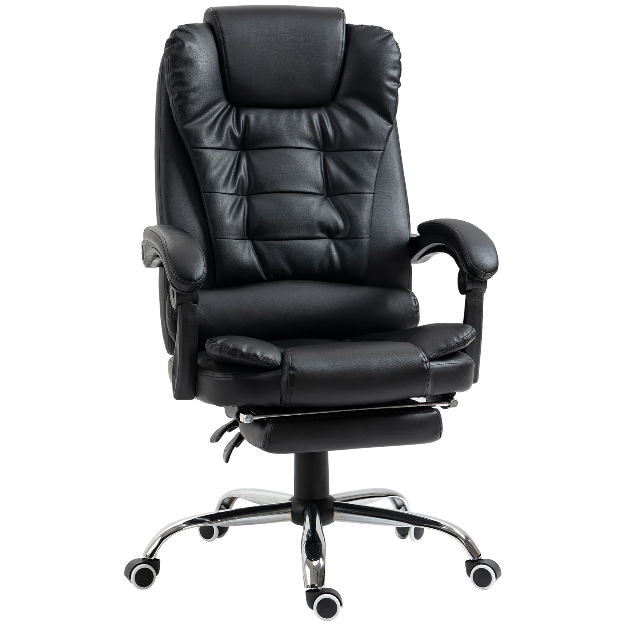 Silla de Oficina Ejecutiva, Sillón de Cuero PU con Respaldo Reclinable y Reposapiés, Negro