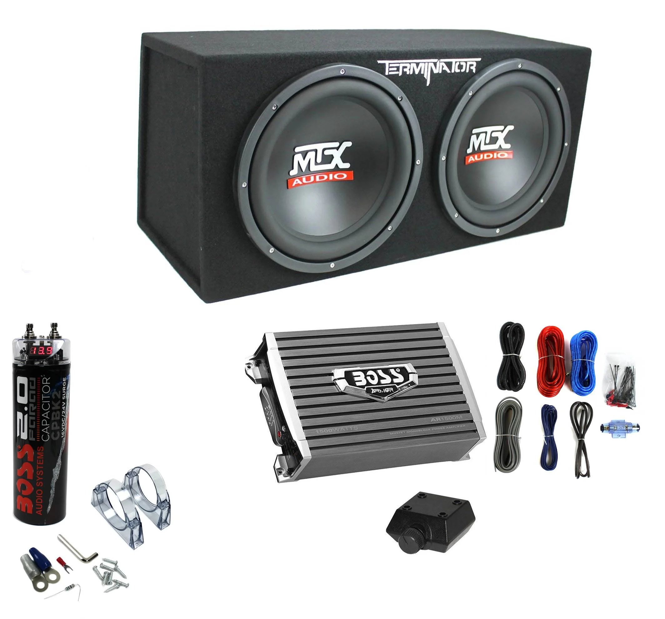 2025 Caja de bajos MTX TNE212D de 12″ 1200W con amplificador monobloque de 1500W y condensador de 2 Faradios