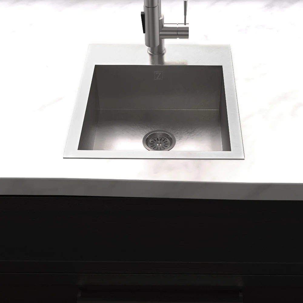 Fregadero de Bar de Cubeta Única de 15 Pulgadas con Montaje en Superficie en Acero Inoxidable Satinado ZLINE Donner (STS-15S)