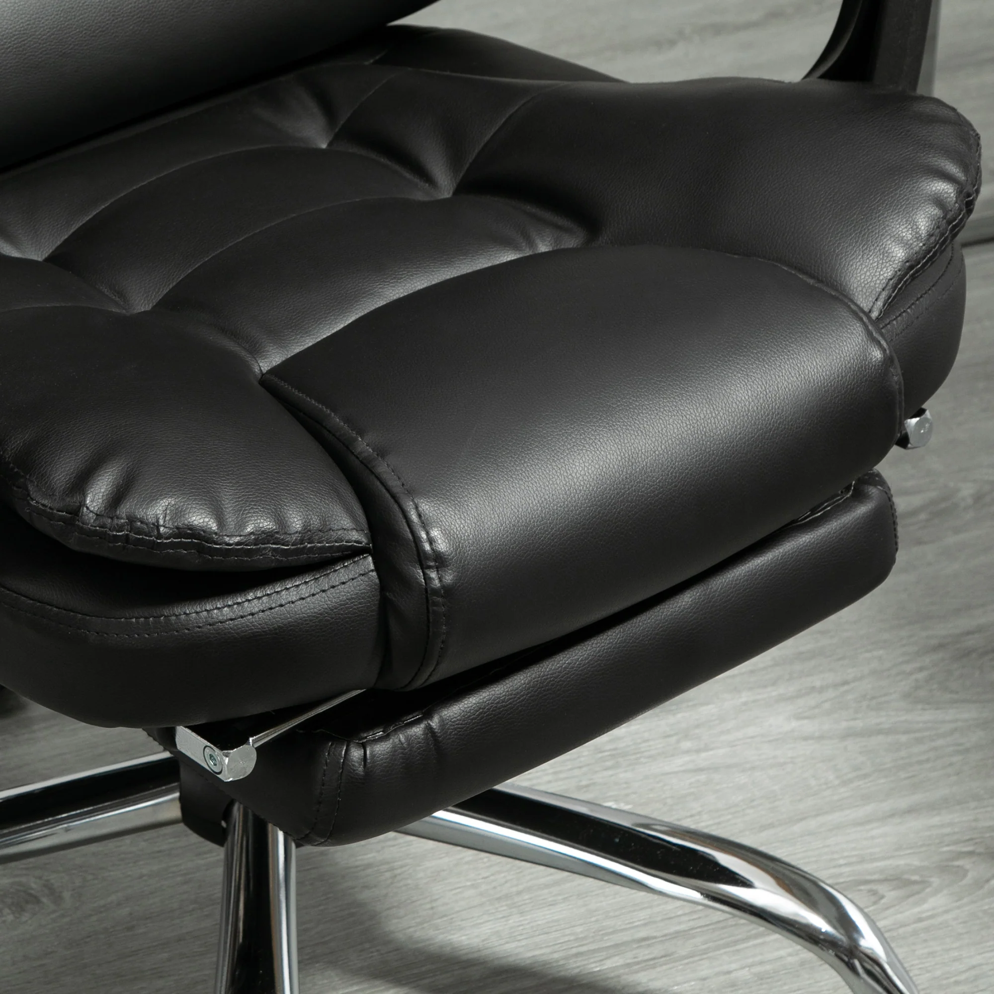 Silla de Oficina Ejecutiva, Sillón de Cuero PU con Respaldo Reclinable y Reposapiés, Negro