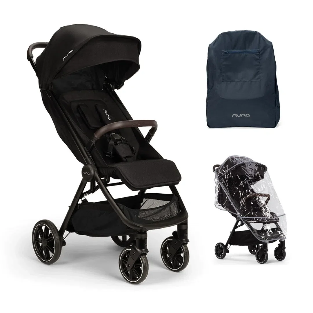 2025 Nuna TRVL LX – Silla de paseo compacta premium en Caviar – Ligera con plegado de una mano y suspensión integral