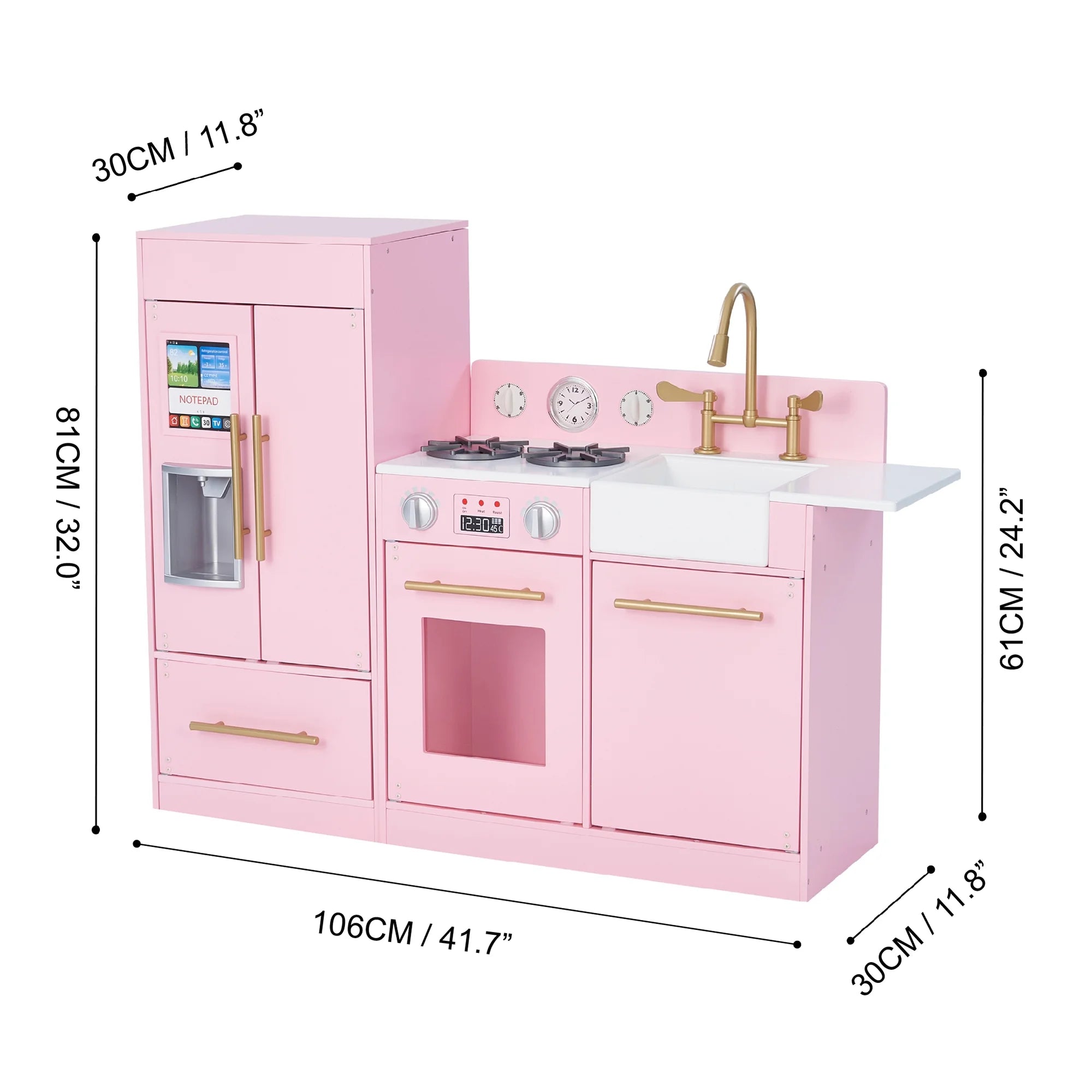 2025 Cocina de Juguete Little Chef Charlotte Moderna para Niños con Refrigerador Independiente, Unidad de Cocina Separada y Características Interactivas, Rosa