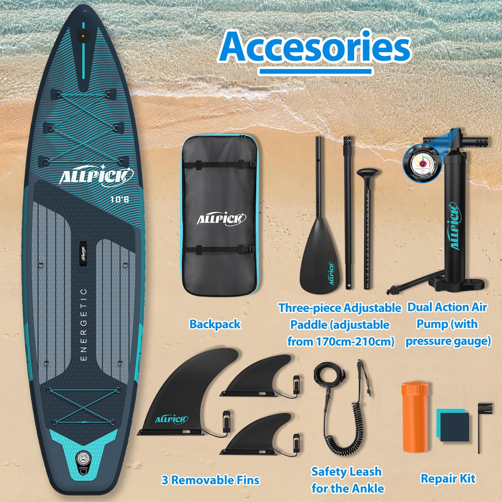 2025 Tabla de Paddle Surf Inflable ALLPICK Premium (Verde Premium) – Set Completo con Soporte Universal para Cámara, Remo Ajustable, para Principiantes y Avanzados, Capacidad 180 kg