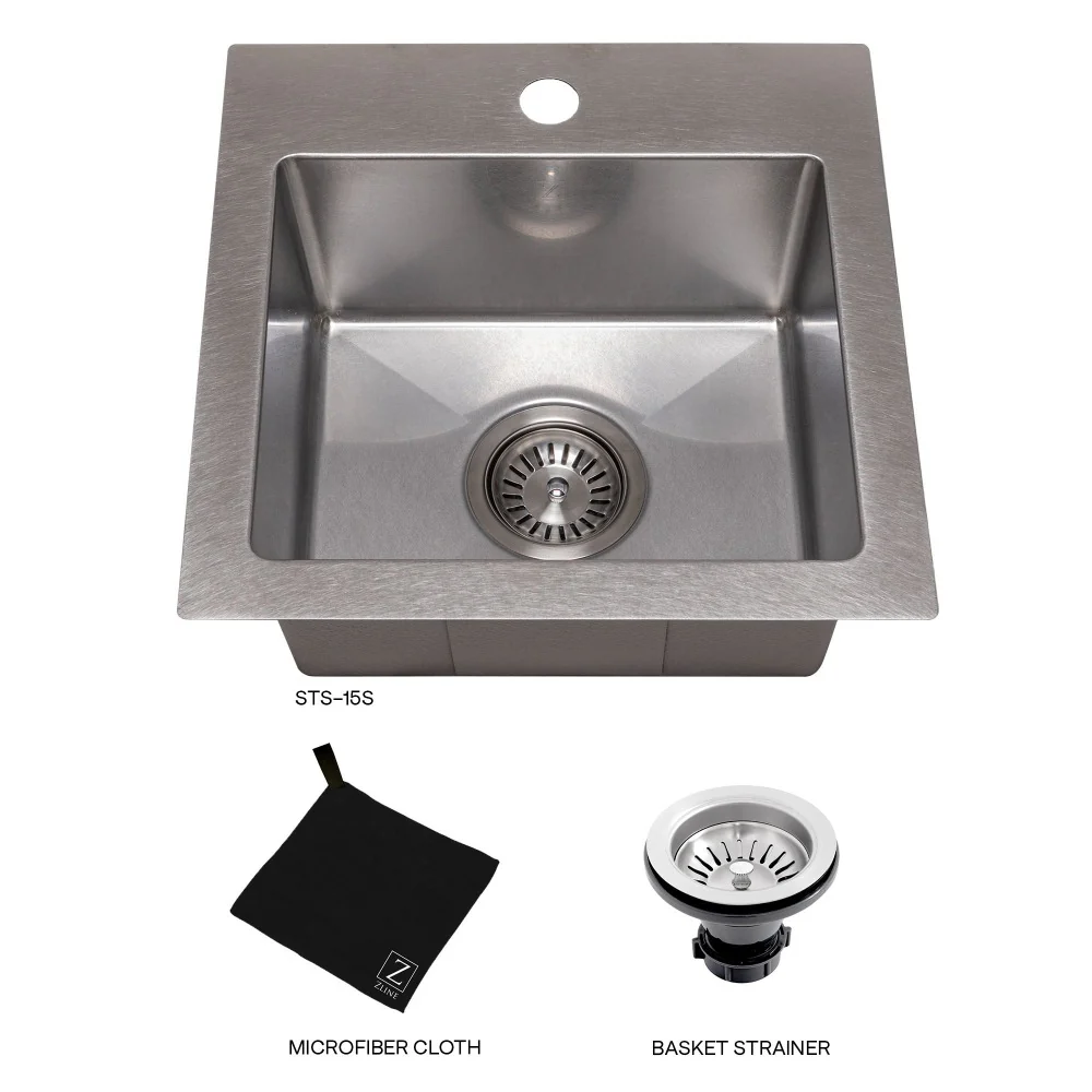 Fregadero de Bar de Cubeta Única de 15 Pulgadas con Montaje en Superficie en Acero Inoxidable Satinado ZLINE Donner (STS-15S)