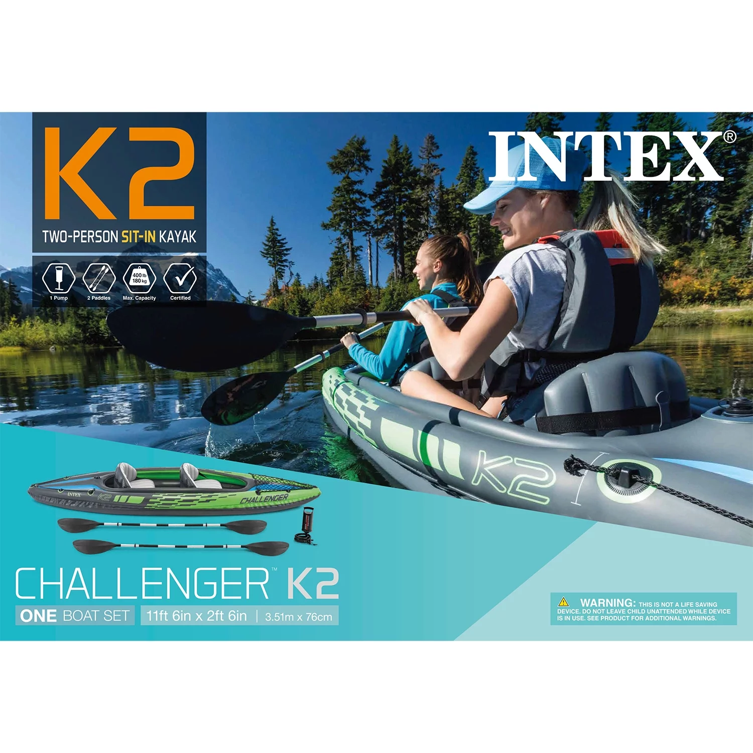 2025 Kayak inflable Intex Challenger K2 con remos y bomba manual