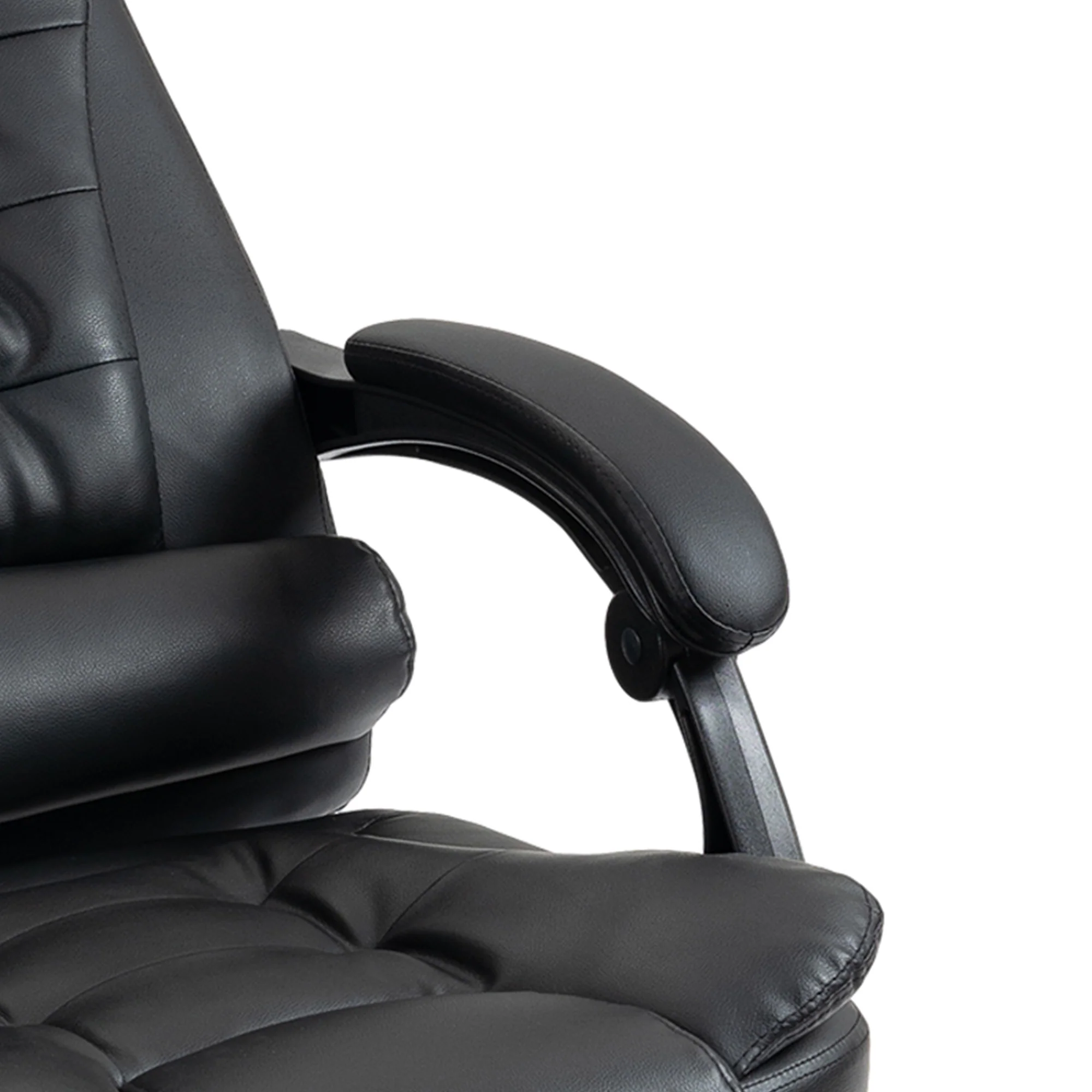 Silla de Oficina Ejecutiva, Sillón de Cuero PU con Respaldo Reclinable y Reposapiés, Negro