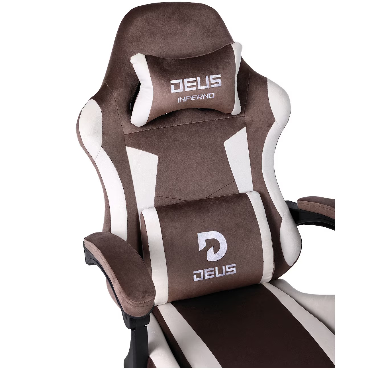 Scaun Gaming DEUS Inferno, alb-brun, cu suport pentru picioare, ergonomic
