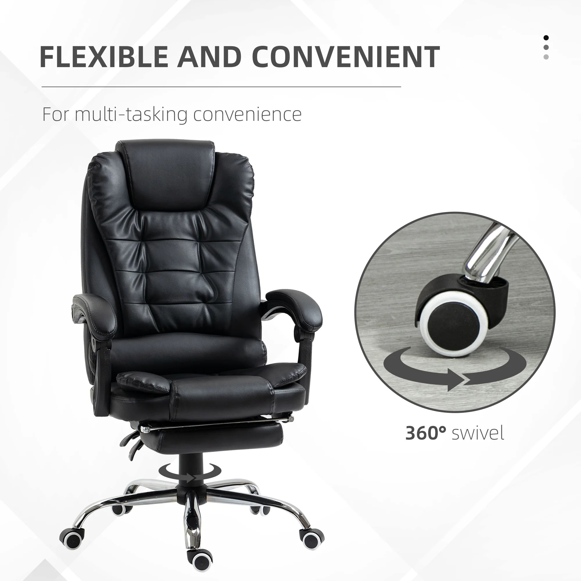 Silla de Oficina Ejecutiva, Sillón de Cuero PU con Respaldo Reclinable y Reposapiés, Negro