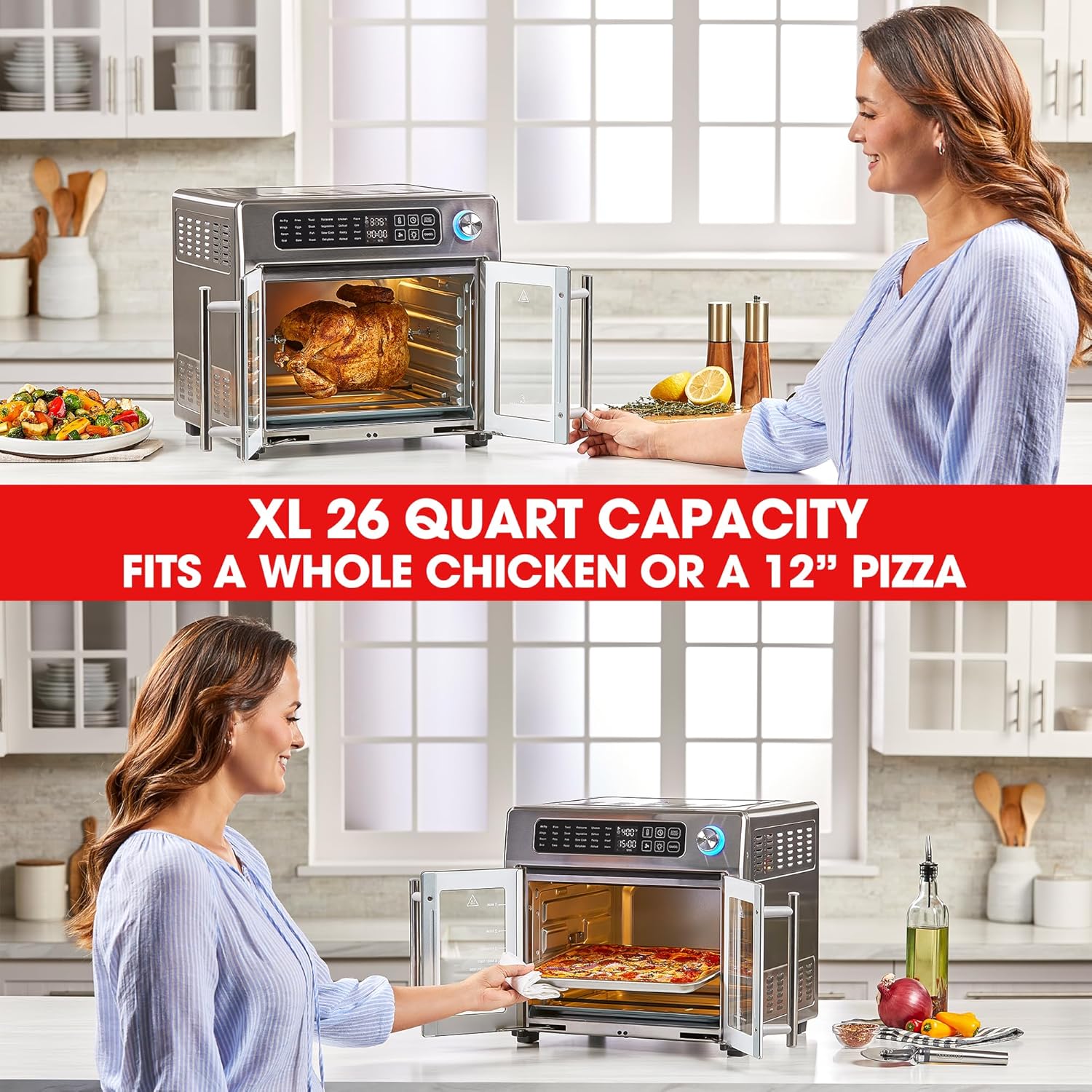 2025 Horno tostador de convección y freidora de aire extra grande de 26 QT Emeril Lagasse con puertas francesas, acero inoxidable
