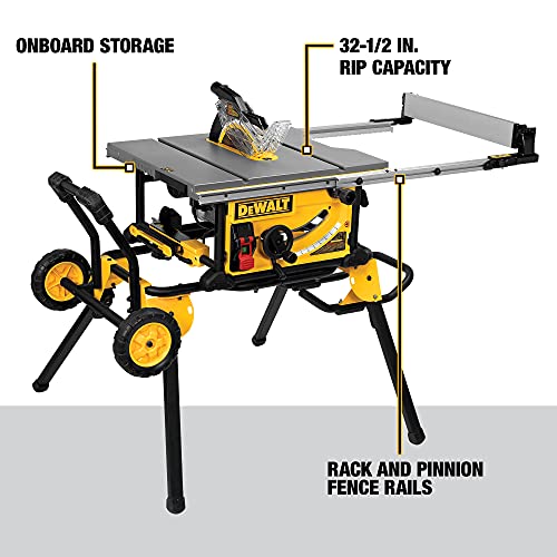 2025 Sierra de Mesa DEWALT de 10 Pulgadas, Capacidad de Corte Longitudinal de 32.5 Pulgadas, Motor de 15 Amperios, con Soporte Móvil