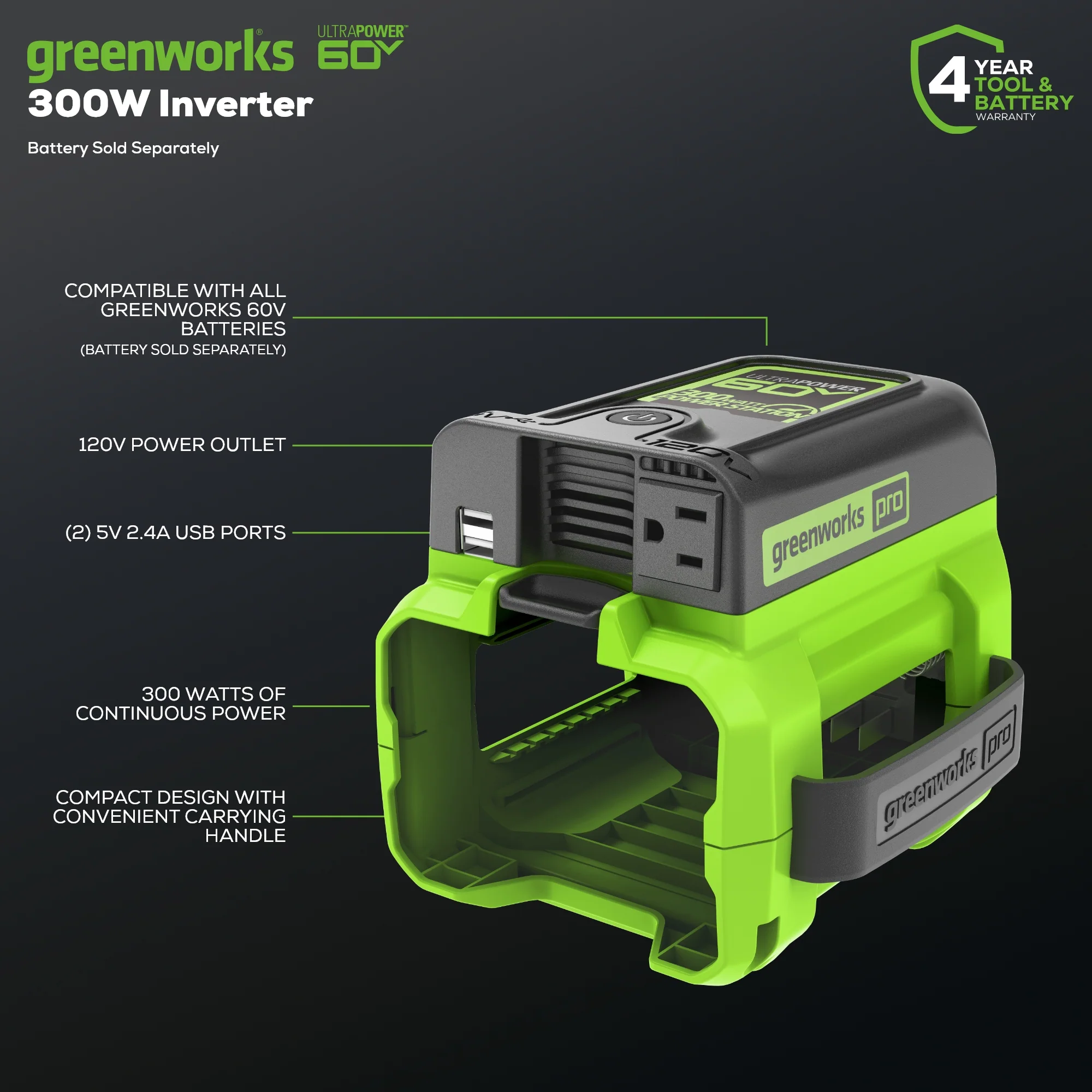 2025 Inversor de energía Pro 60V 300W (solo herramienta)