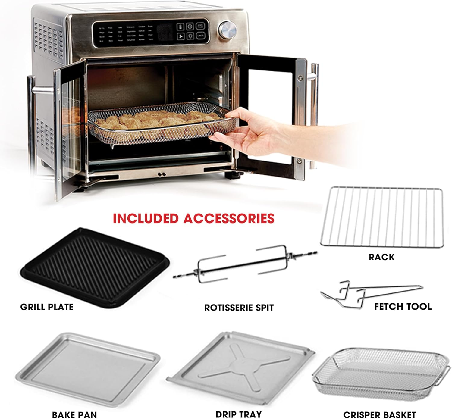 2025 Horno tostador de convección y freidora de aire extra grande de 26 QT Emeril Lagasse con puertas francesas, acero inoxidable