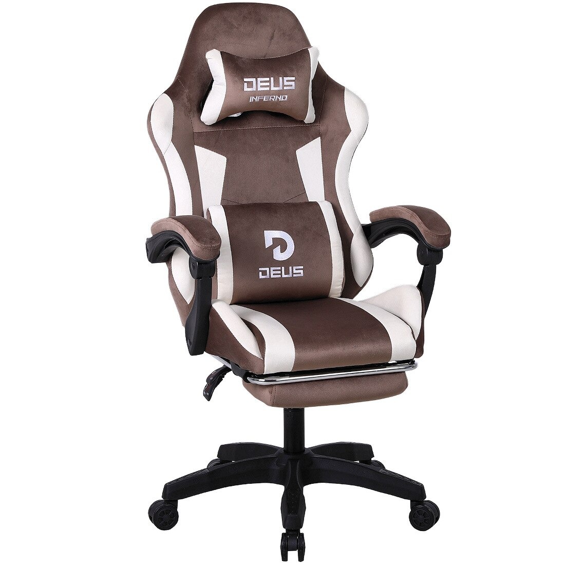 Scaun Gaming DEUS Inferno, alb-brun, cu suport pentru picioare, ergonomic