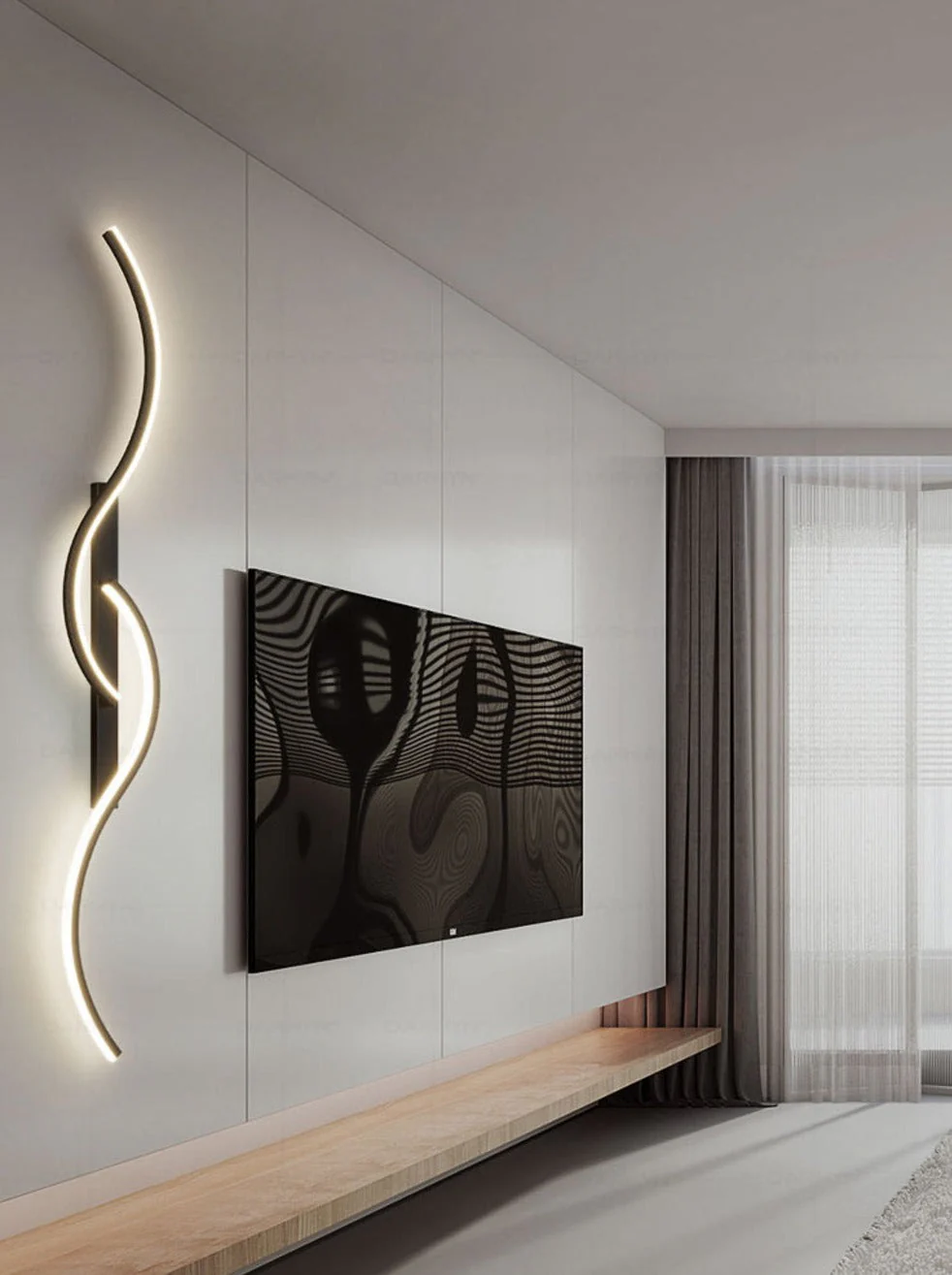 Modern LED Wall Sculpture Light �C Minimalist Curved Design in Metal & Aluminium