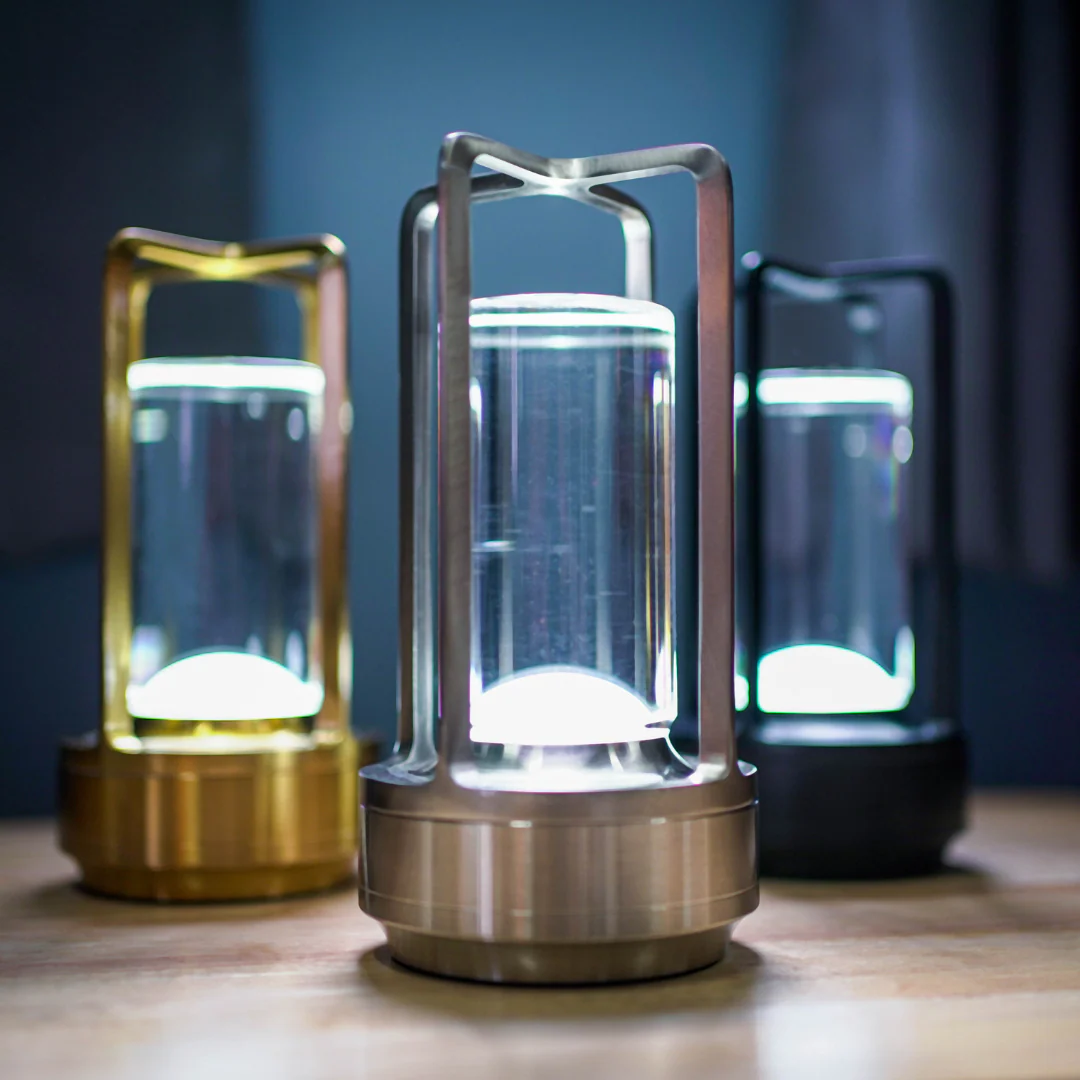 Modern Crystal Lantern Table Lamp with Touch Control & USB Charging