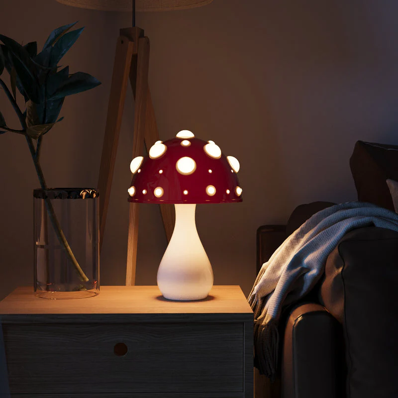 Whimsical Mushroom-Inspired LED Table Lamp - Dimmable & Wireless