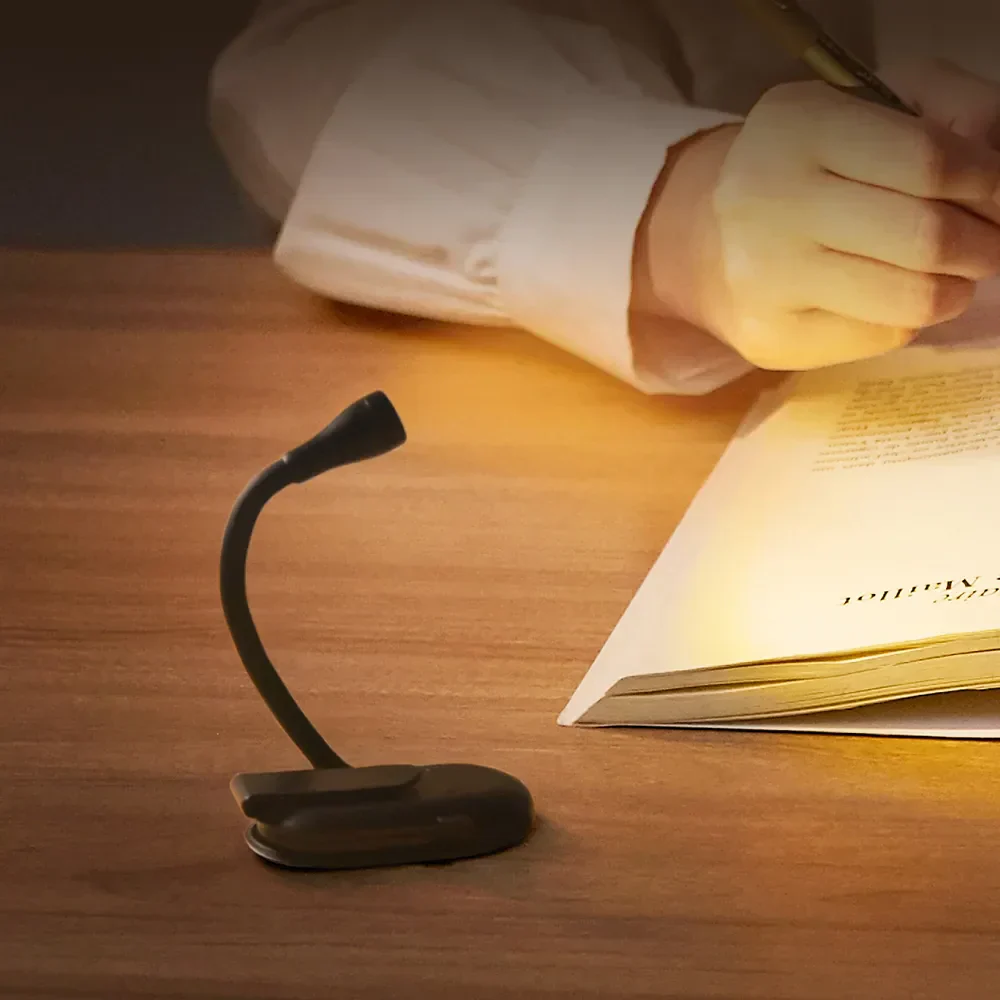 Portable Clip-On LED Reading Lamp with USB Charging and Adjustable Brightness