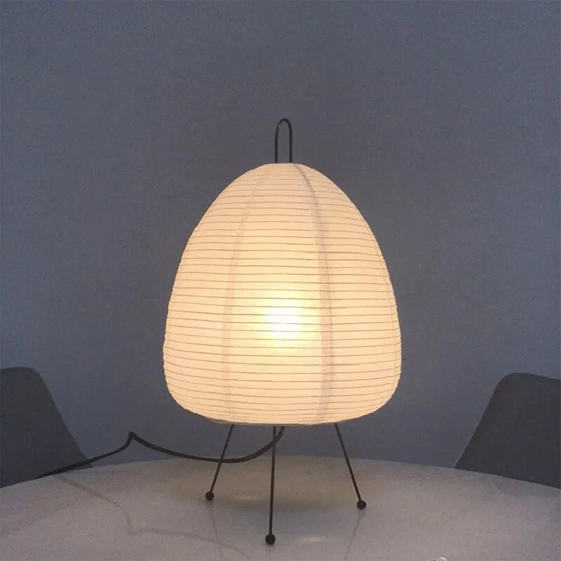 Minimalist Japanese Rice Paper Table Lamp with LED and Sculptural Design