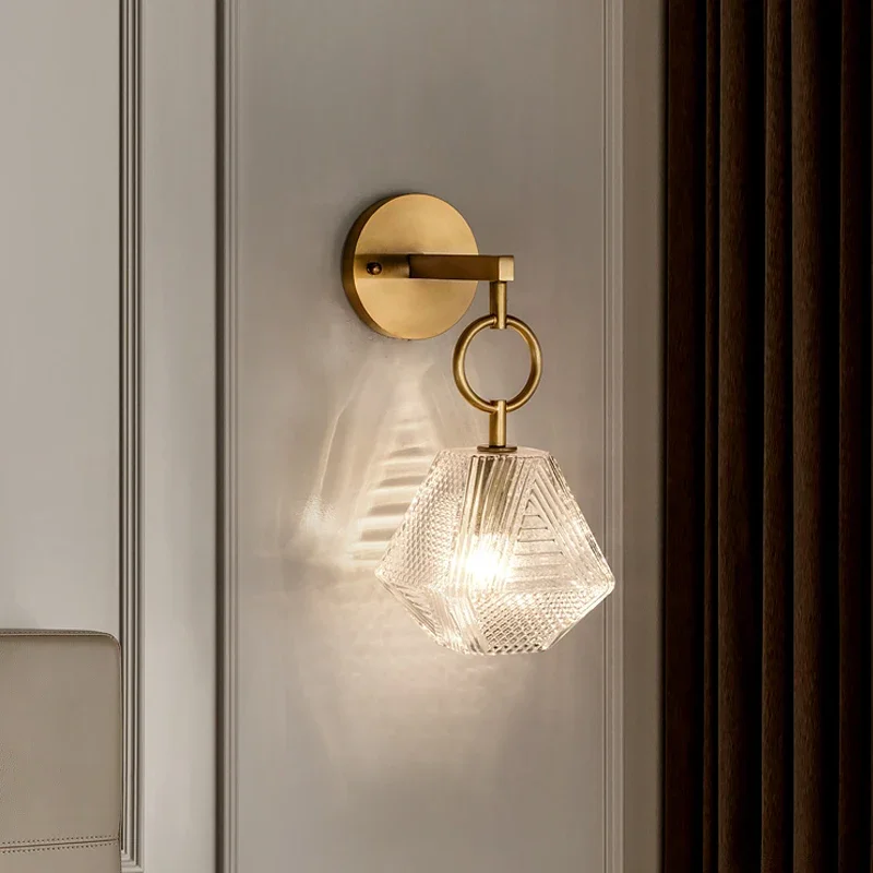 Modern Glass Wall Sconce with Geometric Shade �C LED Elegant Art Deco Wall Light