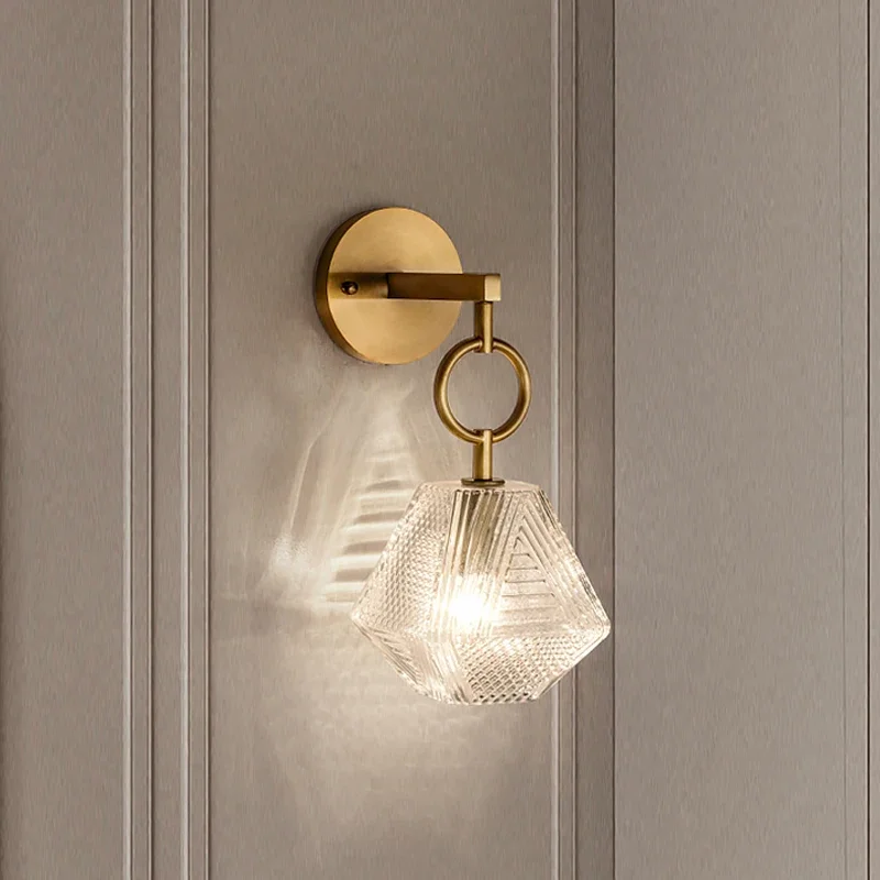 Modern Glass Wall Sconce with Geometric Shade �C LED Elegant Art Deco Wall Light