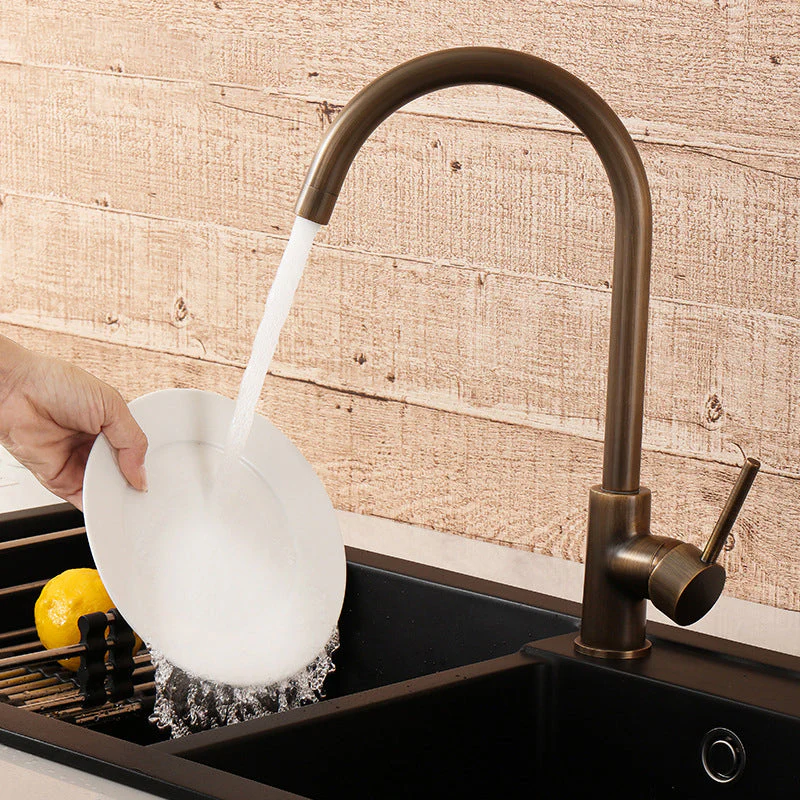 Modern Arching Spout Kitchen Faucet with Single Handle and Brushed Finish
