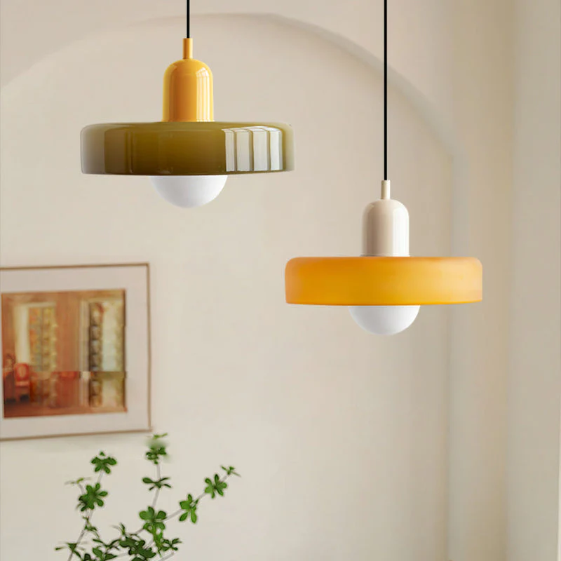 Modern Bauhaus Pendant Light with Glossy Glass Shade