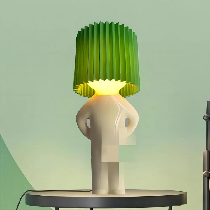 Wireless Table Lamp Sculptural Base Pleated Shade