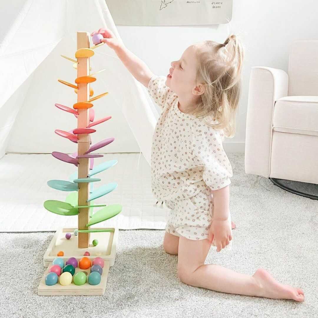 Wooden Marble Run Tower �?Enhances Creativity & Fine Motor Skills