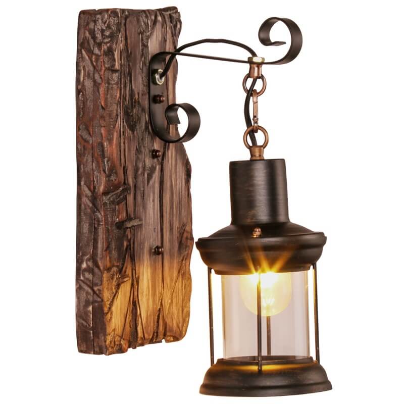 Rustic Lantern Wall Sconce with Glass and Iron for Vintage Decor