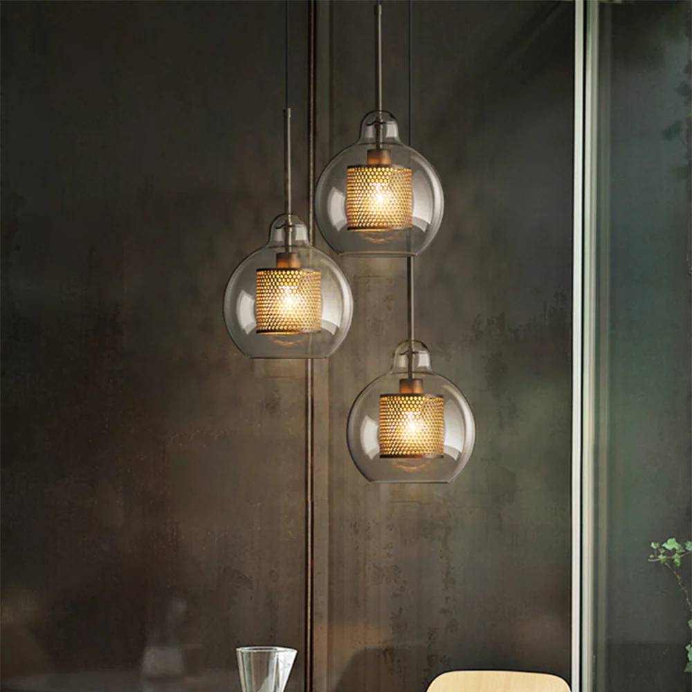 Modern Glass Pendant Light with Perforated Metal Inner Shade �C Contemporary Ceiling Fixture