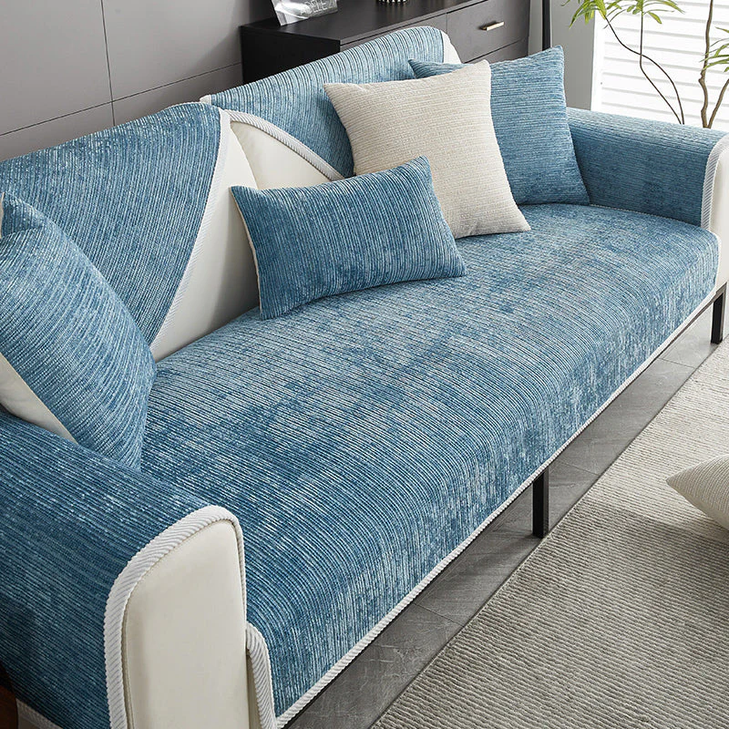 Sofa Cover | Ribbed Fabric & Cotton Blend | Anti-Scratch Elastic Fit | Living Room Protection