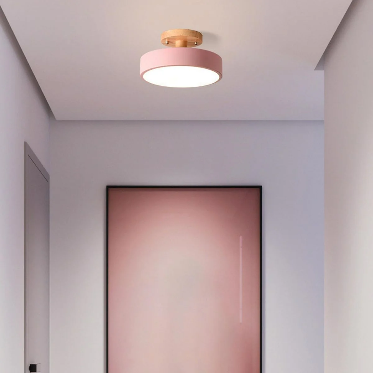 Modern Flush Mount LED Ceiling Light �C Wood & Iron, Minimalist Round Design