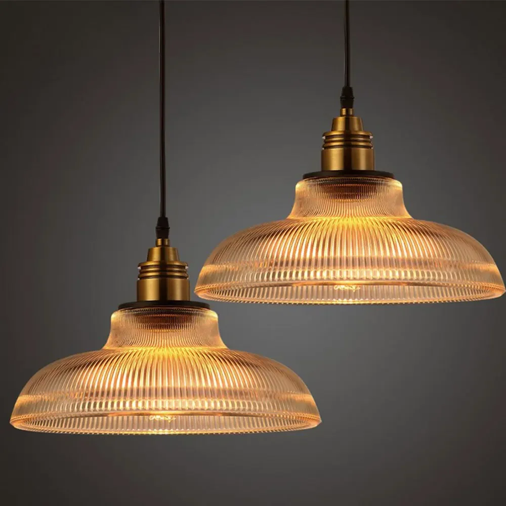 Pendant Light | Ribbed Glass & Brushed Brass | Industrial Chic | Living Room Accent
