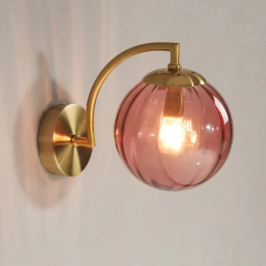 Modern Ribbed Glass Globe Wall Light �C Curved Arm LED Sconce for Elegant Interiors