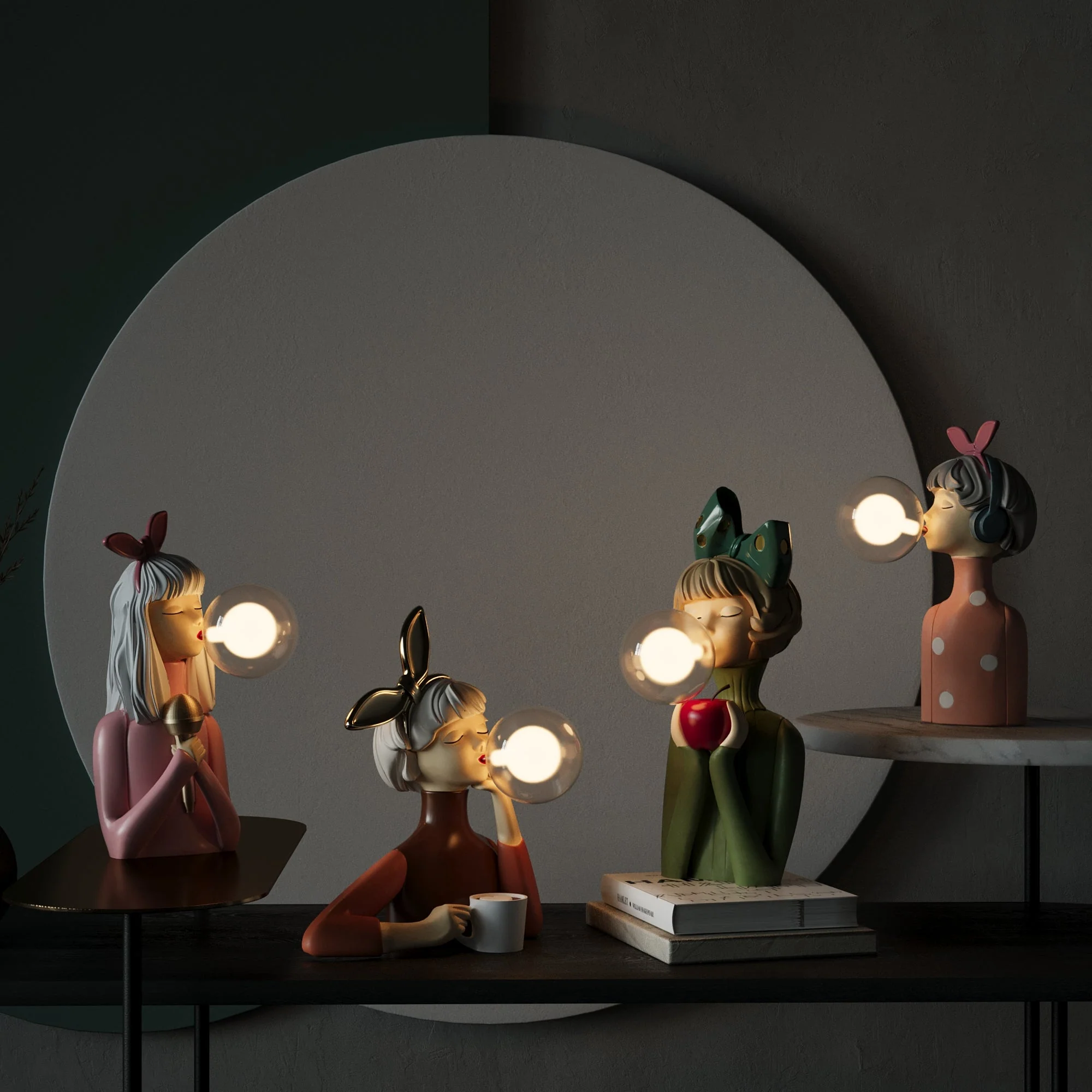 Handcrafted Whimsical Figurine Table Lamp with USB and Playful Bubble Design