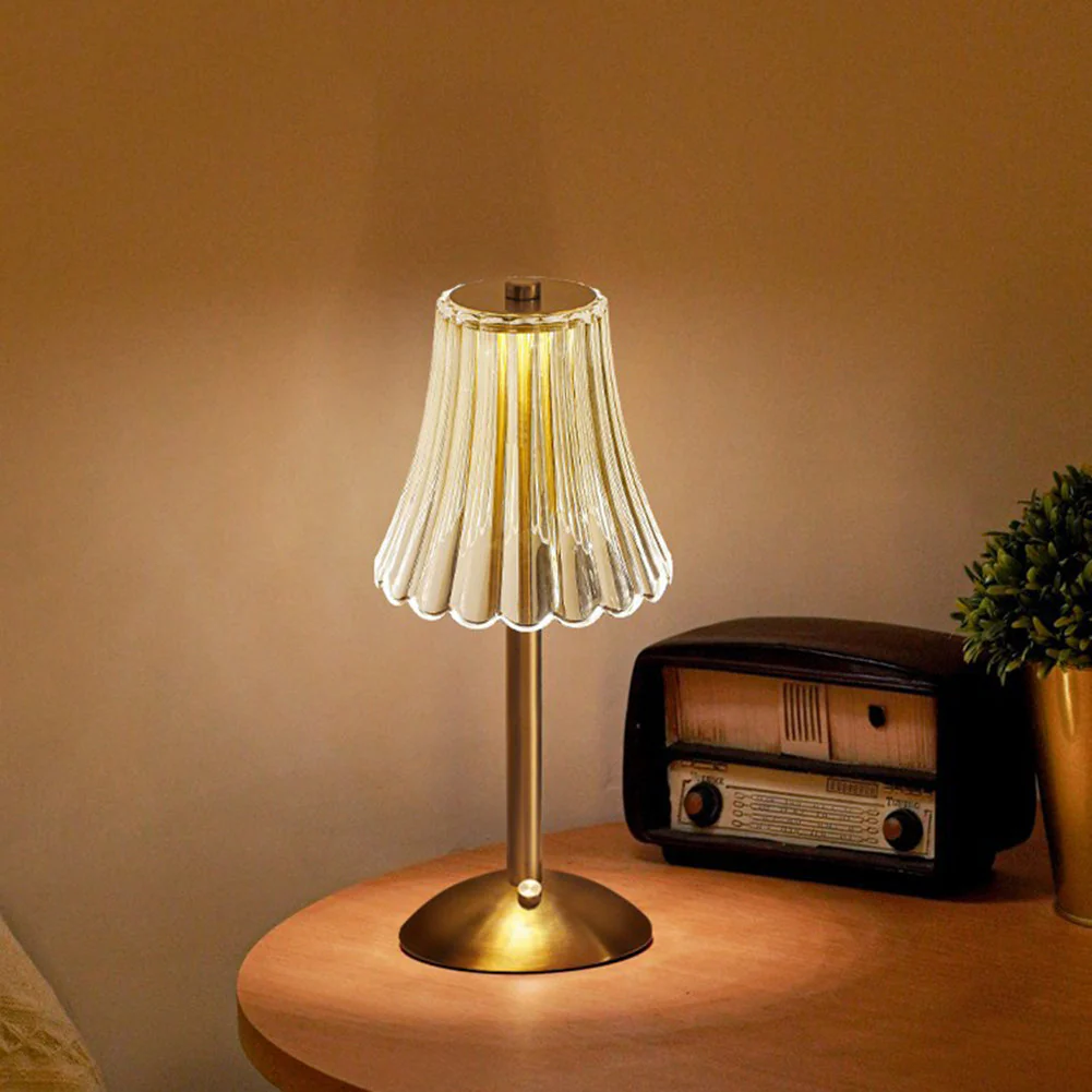 LED Retro Table Lamp with Crystal Shade & Touch Control, USB Rechargeable