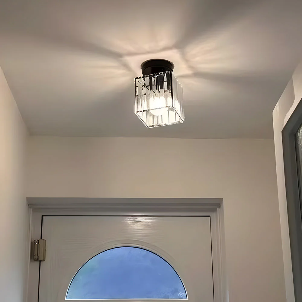 Modern Crystal Flush Ceiling Light with Brass Frame, E27 Fitting, 13cm Compact Design