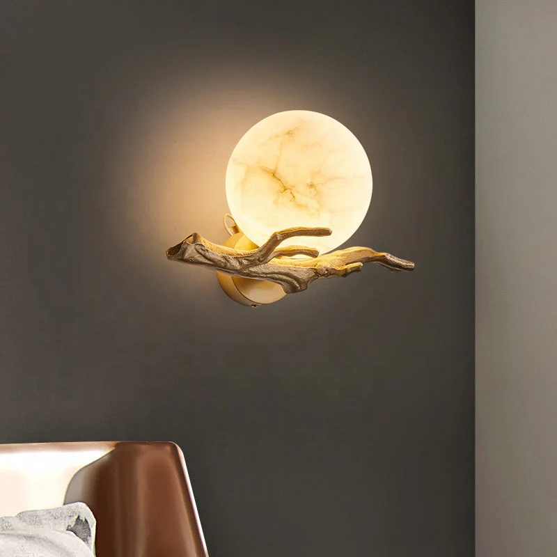 Modern Scandinavian Wall Lamp �C Marble & Brass Sconce with Sculptural Natural Design